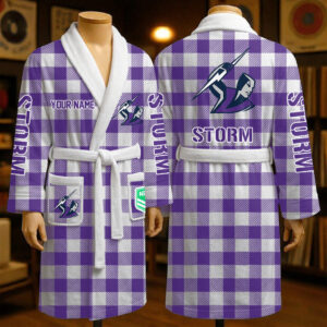 Auspiritmerch Melbourne Storm Fleece Bathrobe Custom Name Gift For Fan