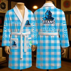 Auspiritmerch Gold Coast Titans Fleece Bathrobe Custom Name Gift For Fan