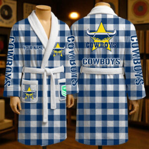Auspiritmerch North Queensland Cowboys Fleece Bathrobe Custom Name Gift For Fan