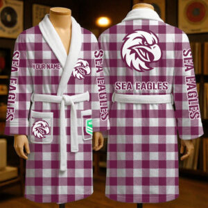 Auspiritmerch Manly Warringah Sea Eagles Fleece Bathrobe Custom Name Gift For Fan