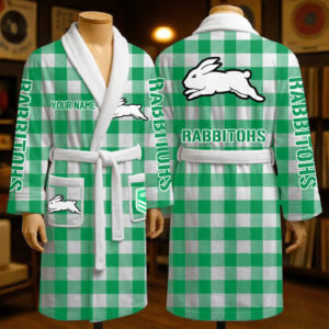 Auspiritmerch South Sydney Rabbitohs Fleece Bathrobe Custom Name Gift For Fan