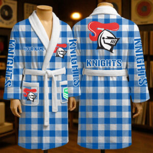 Auspiritmerch Newcastle Knights Fleece Bathrobe Custom Name Gift For Fan