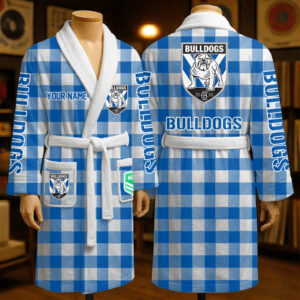 Auspiritmerch Canterbury-Bankstown Bulldogs Fleece Bathrobe Custom Name Gift For Fan