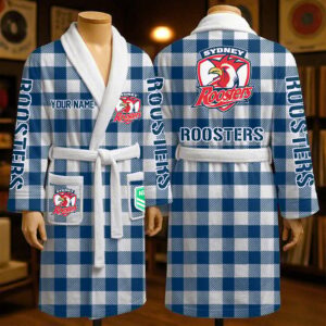 Auspiritmerch Sydney Roosters Fleece Bathrobe Custom Name Gift For Fan