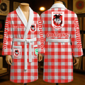 Auspiritmerch St. George Illawarra Dragons Fleece Bathrobe Custom Name Gift For Fan
