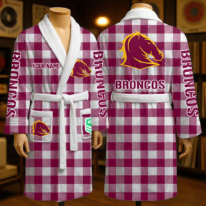 Auspiritmerch Brisbane Broncos Fleece Bathrobe Custom Name Gift For Fan
