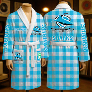Auspiritmerch Cronulla-Sutherland Sharks Fleece Bathrobe Custom Name Gift For Fan