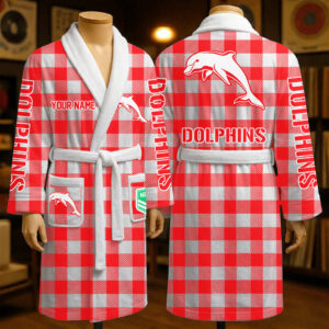 Auspiritmerch Redcliffe Dolphins Fleece Bathrobe Custom Name Gift For Fan