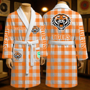 Auspiritmerch Wests Tigers Fleece Bathrobe Custom Name Gift For Fan