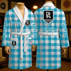 Auspiritmerch Port Adelaide Fleece Bathrobe Custom Name Gift For Fan