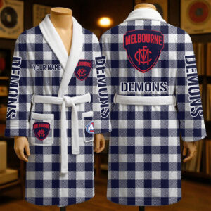 Auspiritmerch Melbourne Demons Fleece Bathrobe Custom Name Gift For Fan