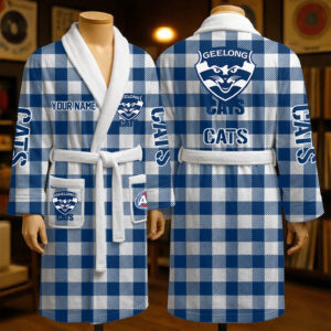 Auspiritmerch Geelong Cats Fleece Bathrobe Custom Name Gift For Fan