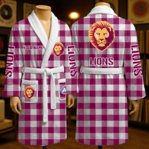Auspiritmerch Brisbane Lions Fleece Bathrobe Custom Name Gift For Fan