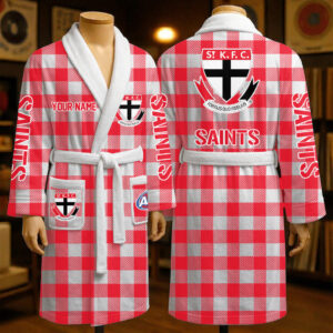 Auspiritmerch St Kilda Saints Fleece Bathrobe Custom Name Gift For Fan