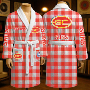 Auspiritmerch Gold Coast Suns Fleece Bathrobe Custom Name Gift For Fan
