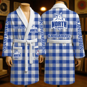 Auspiritmerch North Melbourne Fleece Bathrobe Custom Name Gift For Fan