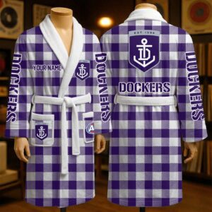 Auspiritmerch Fremantle Dockers Fleece Bathrobe Custom Name Gift For Fan