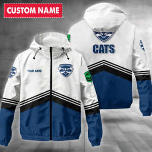 Auspiritmerch Geelong Cats Windbreaker Jacket Custom Name Daily Casual Fashion