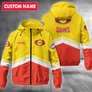 Auspiritmerch Gold Coast Suns Windbreaker Jacket Custom Name Daily Casual Fashion