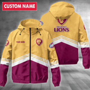 Auspiritmerch Brisbane Lions Windbreaker Jacket Custom Name Daily Casual Fashion