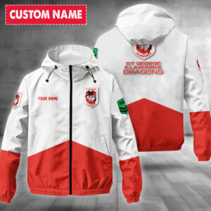 Auspiritmerch St. George Illawarra Dragons Windbreaker Jacket Custom Name Daily Casual Fashion