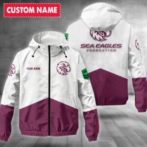 Auspiritmerch Manly Warringah Sea Eagles Windbreaker Jacket Custom Name Daily Casual Fashion