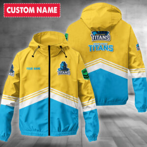 Auspiritmerch Gold Coast Titans Windbreaker Jacket Custom Name Daily Casual Fashion