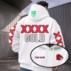 Auspiritmerch Brisbane Broncos x XXXX Gold Hoodie Custom Name Gifts For Fan