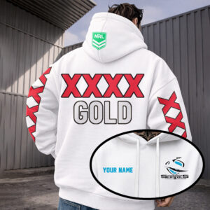 Auspiritmerch Cronulla-Sutherland Sharks x XXXX Gold Hoodie Custom Name Gifts For Fan