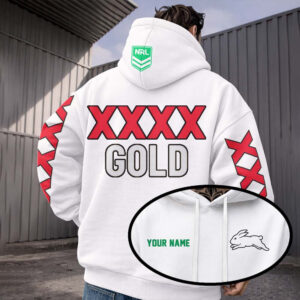 Auspiritmerch South Sydney Rabbitohs x XXXX Gold Hoodie Custom Name Gifts For Fan