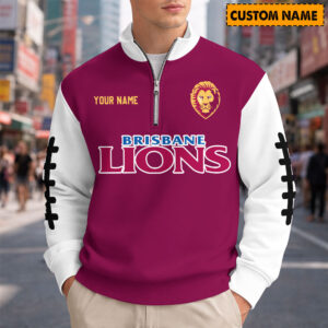 Auspiritmerch Brisbane Lions Quarter Zip Sweatshirt Custom Name Gifts For Fan