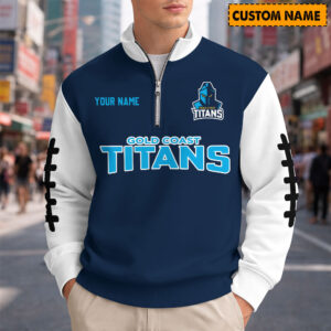 Auspiritmerch Gold Coast Titans Quarter Zip Sweatshirt Custom Name Gifts For Fan