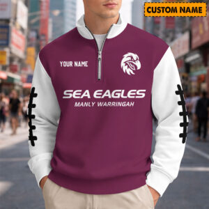 Auspiritmerch Manly Warringah Sea Eagles Quarter Zip Sweatshirt Custom Name Gifts For Fan
