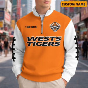 Auspiritmerch Wests Tigers Quarter Zip Sweatshirt Custom Name Gifts For Fan