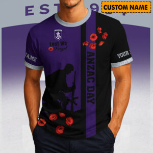 Auspiritmerch Fremantle Dockers x Australia Anzac Day Lest We Forget T-Shirt Custom Name Gift For Fan