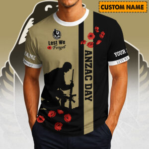 Auspiritmerch Collingwood Magpies x Australia Anzac Day Lest We Forget T-Shirt Custom Name Gift For Fan