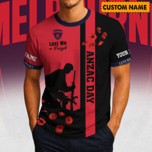 Auspiritmerch Melbourne Demons x Australia Anzac Day Lest We Forget T-Shirt Custom Name Gift For Fan