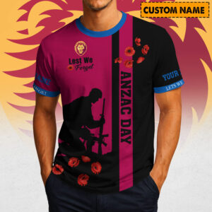 Auspiritmerch Brisbane Lions x Australia Anzac Day Lest We Forget T-Shirt Custom Name Gift For Fan