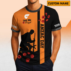 Auspiritmerch GWS Giants x Australia Anzac Day Lest We Forget T-Shirt Custom Name Gift For Fan