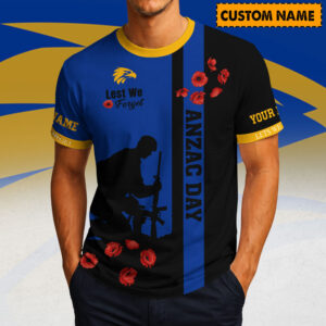 Auspiritmerch West Coast Eagles x Australia Anzac Day Lest We Forget T-Shirt Custom Name Gift For Fan