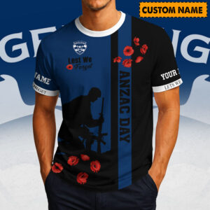 Auspiritmerch Geelong Cats x Australia Anzac Day Lest We Forget T-Shirt Custom Name Gift For Fan