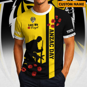 Auspiritmerch Richmond Tigers x Australia Anzac Day Lest We Forget T-Shirt Custom Name Gift For Fan