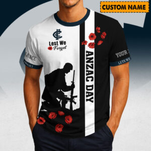 Auspiritmerch Carlton Blues x Australia Anzac Day Lest We Forget T-Shirt Custom Name Gift For Fan