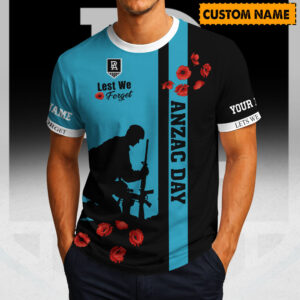 Auspiritmerch Port Adelaide x Australia Anzac Day Lest We Forget T-Shirt Custom Name Gift For Fan