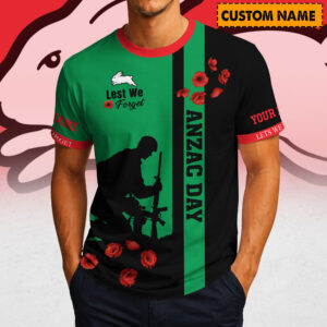 Auspiritmerch South Sydney Rabbitohs x Australia Anzac Day Lest We Forget T-Shirt Custom Name Gift For Fan