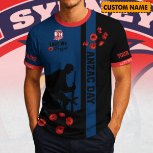 Auspiritmerch Sydney Roosters x Australia Anzac Day Lest We Forget T-Shirt Custom Name Gift For Fan