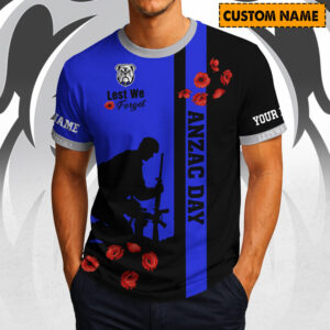 Auspiritmerch Canterbury-Bankstown Bulldogs x Australia Anzac Day Lest We Forget T-Shirt Custom Name Gift For Fan