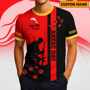 Auspiritmerch Redcliffe Dolphins x Australia Anzac Day Lest We Forget T-Shirt Custom Name Gift For Fan
