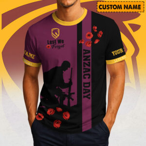 Auspiritmerch Brisbane Broncos x Australia Anzac Day Lest We Forget T-Shirt Custom Name Gift For Fan