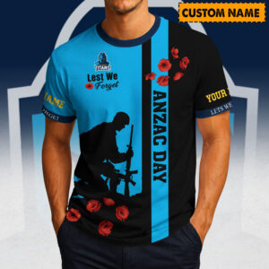 Auspiritmerch Gold Coast Titans x Australia Anzac Day Lest We Forget T-Shirt Custom Name Gift For Fan